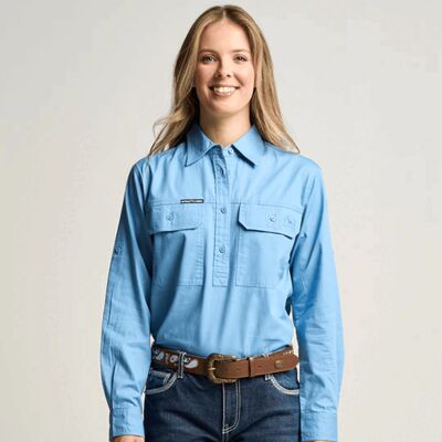 SOMERSET | Womens Half Button Long Sleeve Work Shirt - Sky Blue Thumbnail